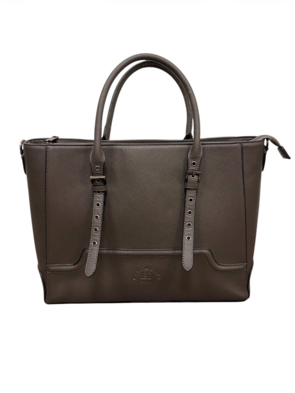 Laptop Travel Tote Bag Granite Grey Saffiano Eco Leather 15.6in Size Large